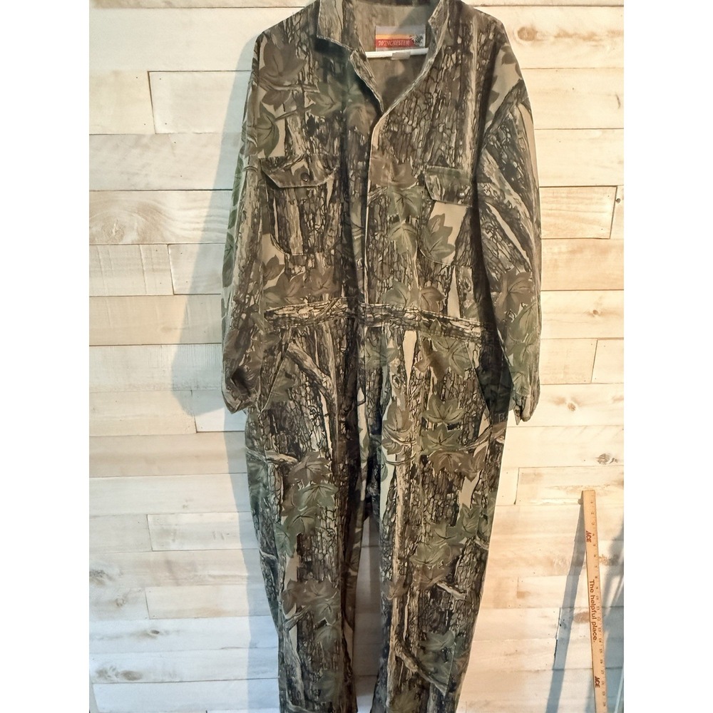 Vintage Winchester Tree Bark Coveralls Mens Medium Camo Hunting Workwear XXL-R